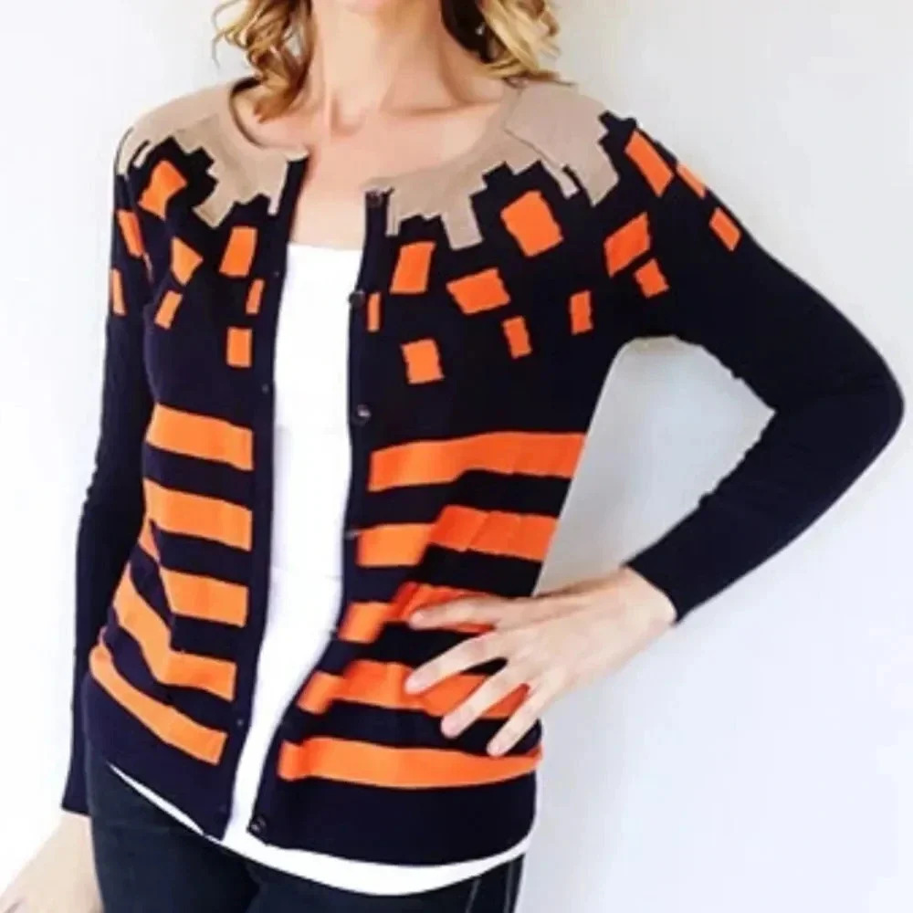 THML Cardigan Martina Square & Stripe Print Cardigan Size XS